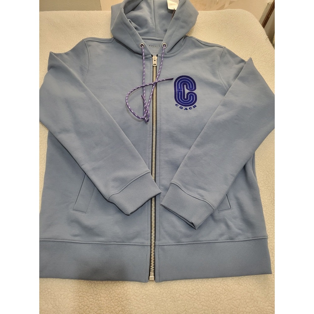 Coach Rare Blue Cotton Retro C Luxury Coastal Vacation Cozy Lounge Zip Hoodie S